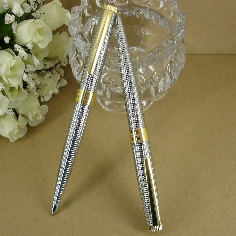 ACMECN Cool Checker Design Twist Pen Luxurious Silver Ballpoint Pen with Gold Parts for Birthday Gifts Famous Brand Pen