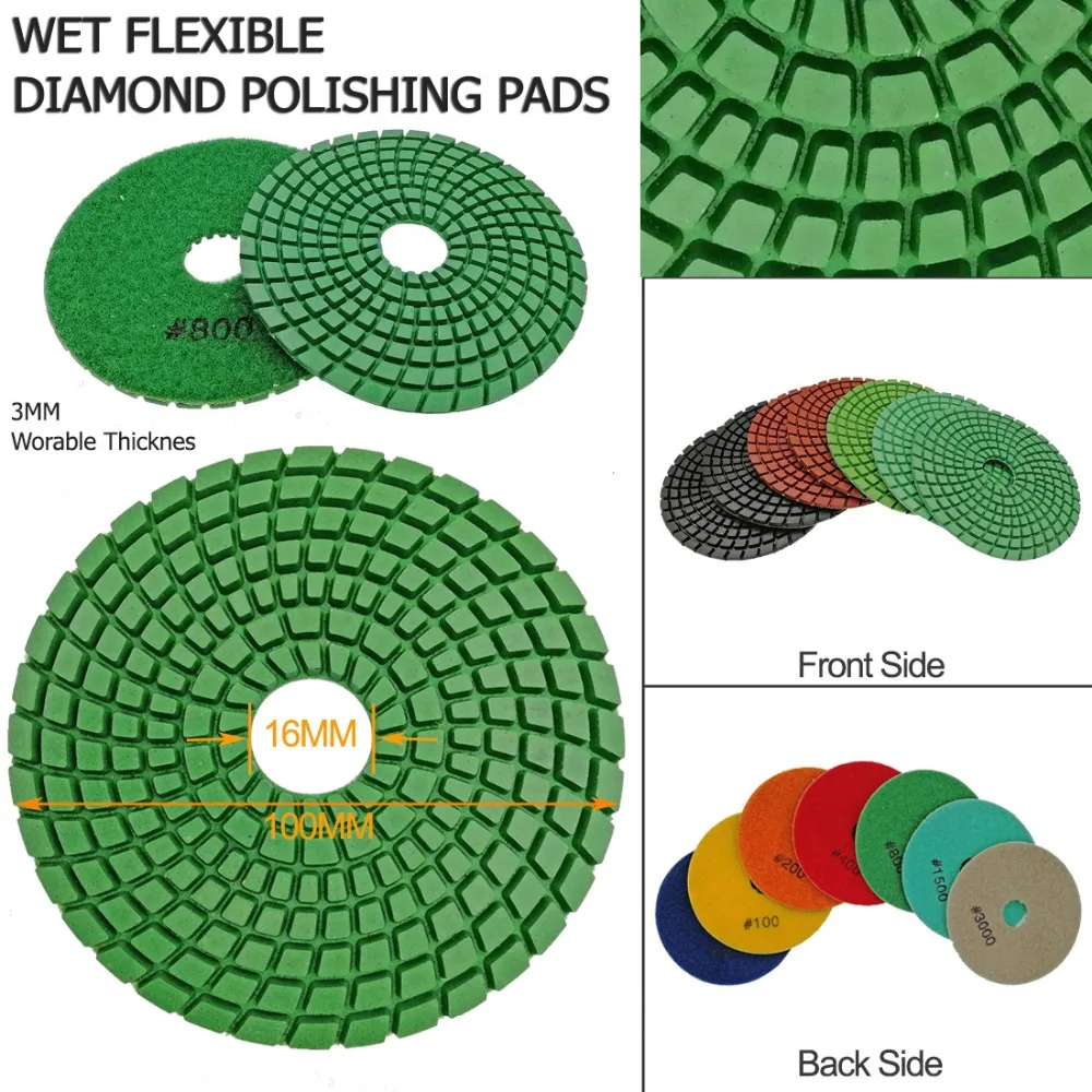 DIATOOL 7 pz/set Diamante Professionale Flessibile lucidare bagnati pads per granito marmo, ceramica/piastrelle, qualità professionale