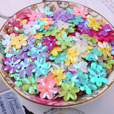 600pcs/lot 15mm Flower Sequins Cup Six Petals With 1 Center Hole Plum Blossom Mix Colors Confetti