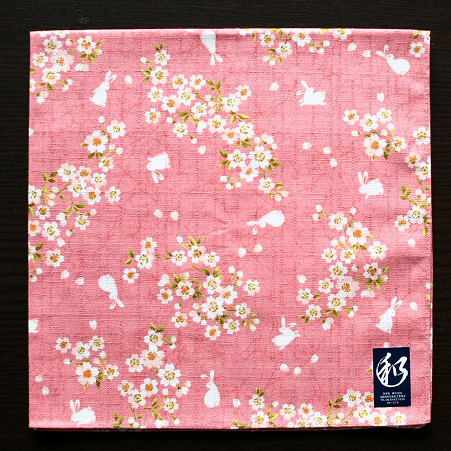 Telo quadrato grande alta qualità Hankies SY512 Nuovo arrivo in stile giapponese bello fazzoletti da donna con motivo floreale e coniglio