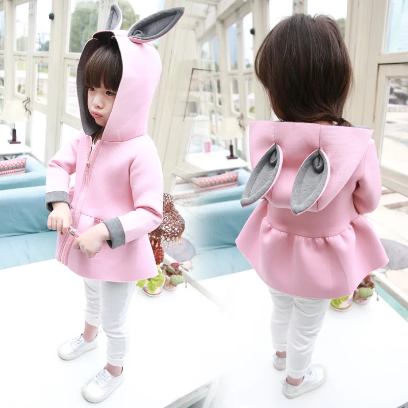 2022 spring girls cartoon bunny ears coat novel fashion zipper kid hoodies sweatshirt Korean princess children's clothing animal