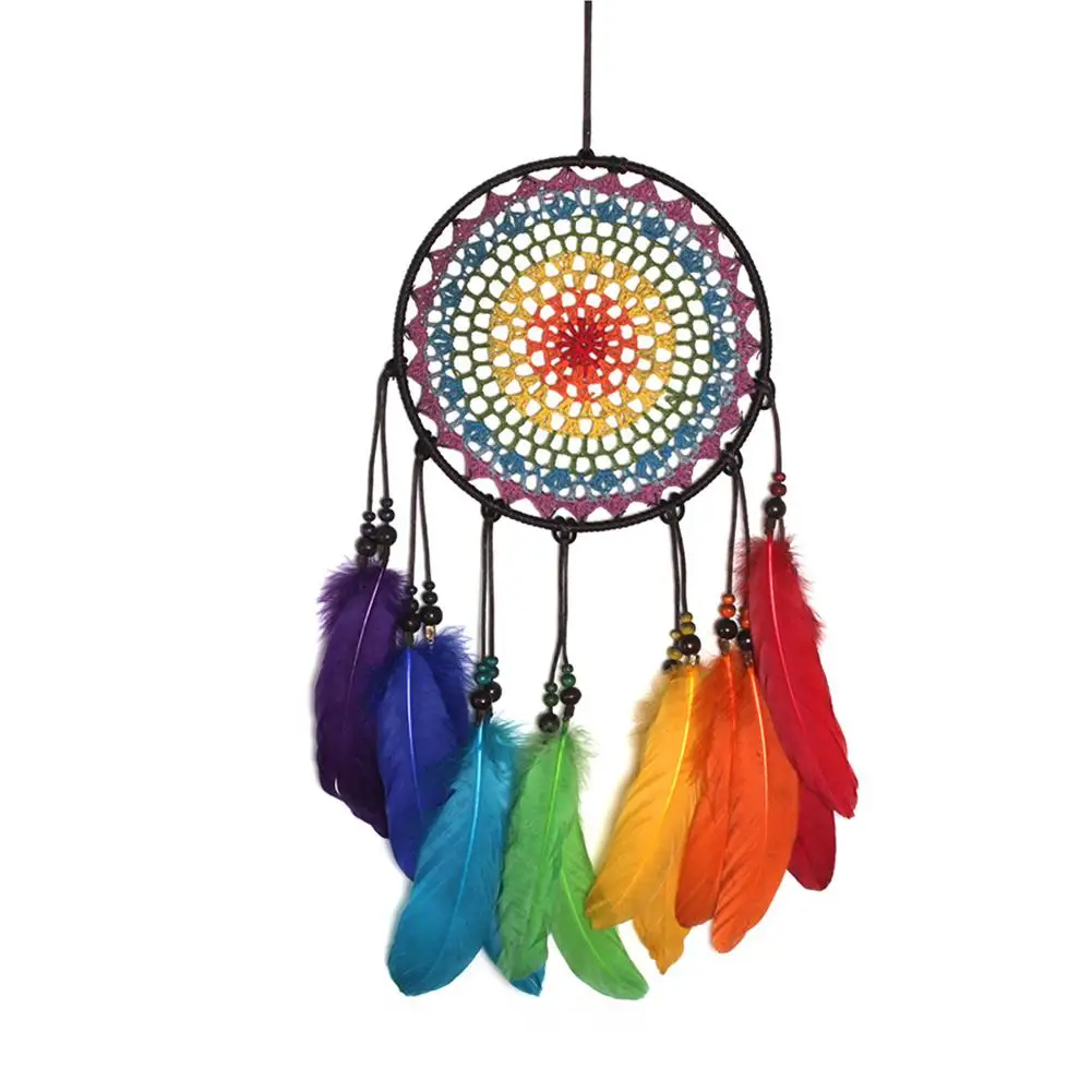 Handmade Ornaments Wind Chimes Rainbow Feather Dream Catchers for Gifts Wedding Home Decorations #BW