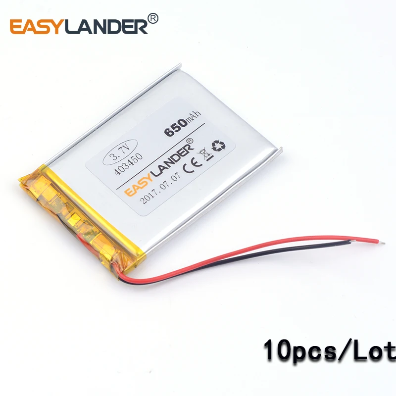 

10PCS/Lot 403450 3.7V 650mAh Rechargeable Li-Polymer Li-ion Battery for Toy Power Bank GPS mp3 speaker 043450