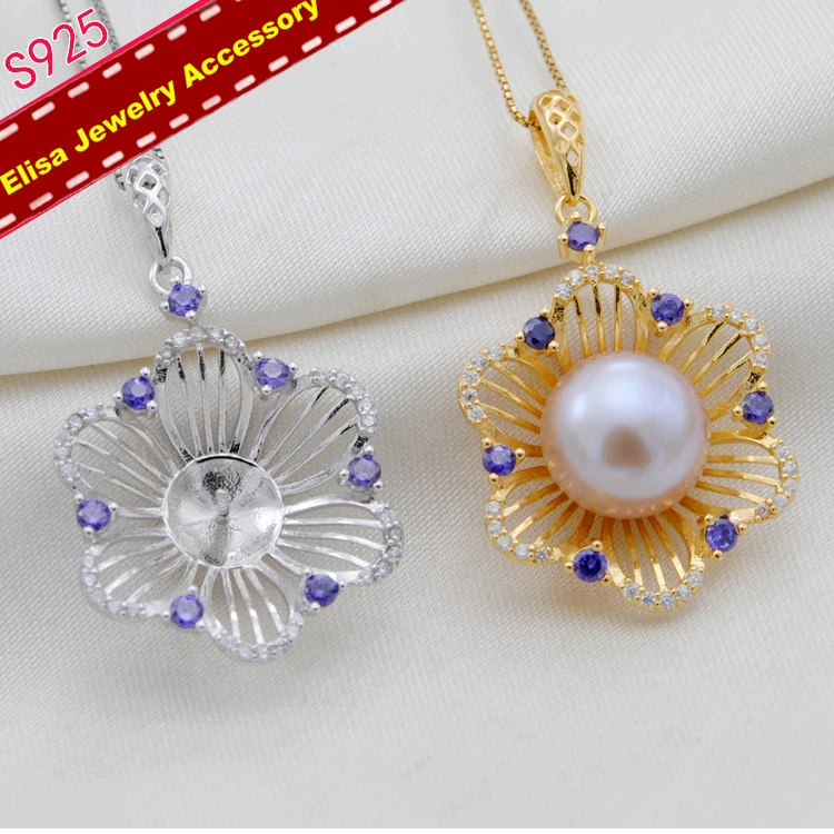 

Flower Big Pendant Holder S925 Sterling Silver Pendant Settings DIY Handmade Craft Fittings Silver&Gold Color 3Pieces/Lot