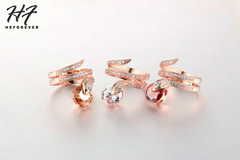 Top Qualität R149 Schlange Zeigen Wulst Ring Rose Gold Farbe Österreichischen Orange Kristalle Voll Größen Ringe für Frauen HotSale – Detail 5