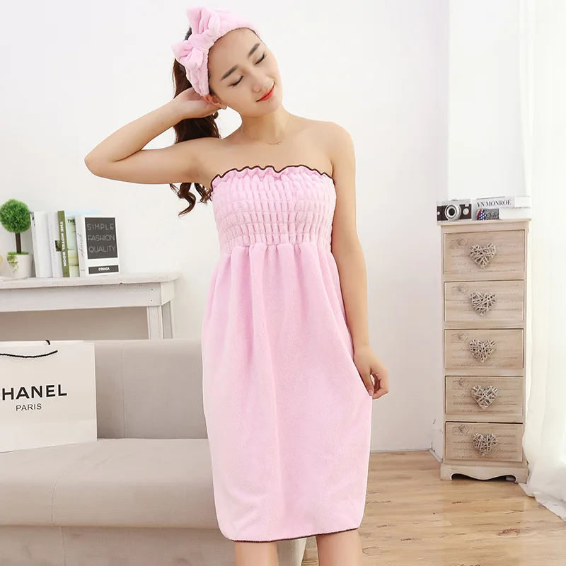 

NIOBOMO Coral Velvet Wearable Sexy Towel Bathrobe Fast Dry Wash clothing Wrap Women Bath towels beach dress with lovely hairband