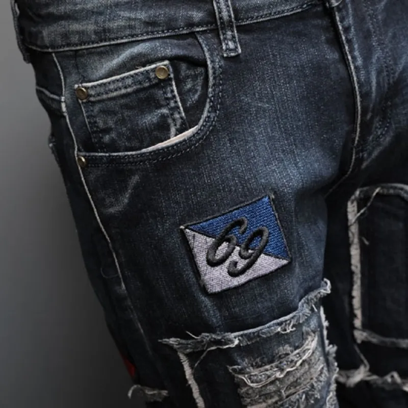 New Designer Men Jeans Famous Brand Luxury Embroidered Jeans Slim Fit Mens Hole Ripped Biker Straight Denim Pencil Pants