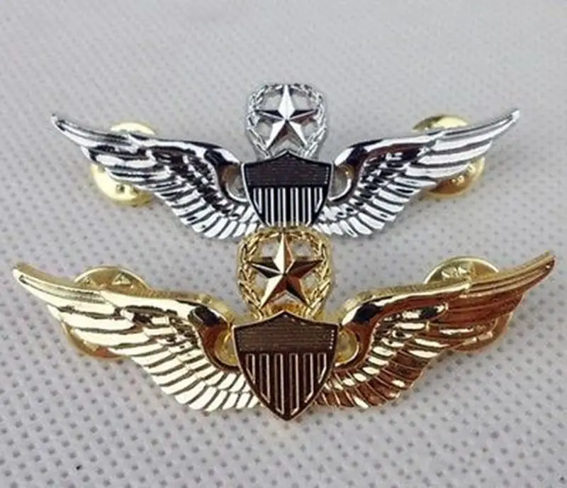 1 pair USAF U.S. Air Force Military Pilot Metal Golden Wings Badge Pin -US208