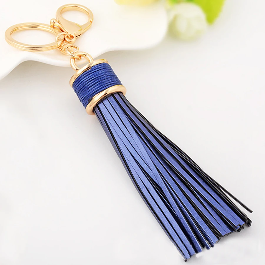 Zinc Alloy Casual PU Leather Tassels Keychain Bag Pendant Metal Car Key Chain Ring Holder Creative Women Jewelry Gift R243