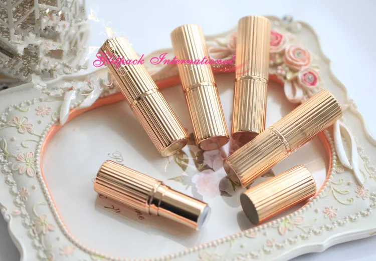 50pcs/lot 12.1mm 5g Bulk Selling Stripe Metallic Gold Empty Lipstick Tube Elegant chapstick tube Lipstick container lippie Tube