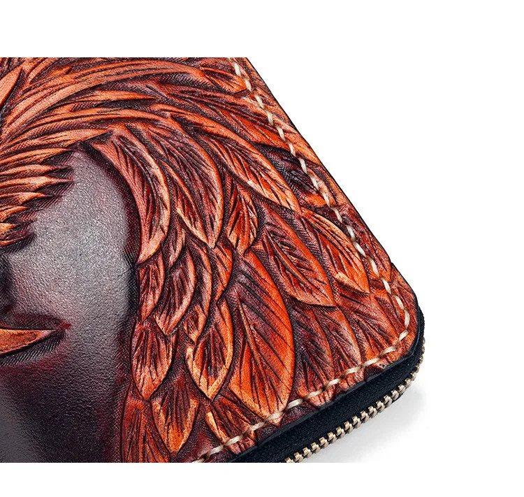 Man Genuine Leather Wallets Carving Eagle Bag Purses Men Long Clutch Vegetable Tanned Leather Card Holder Wallet Boyfriend Gift