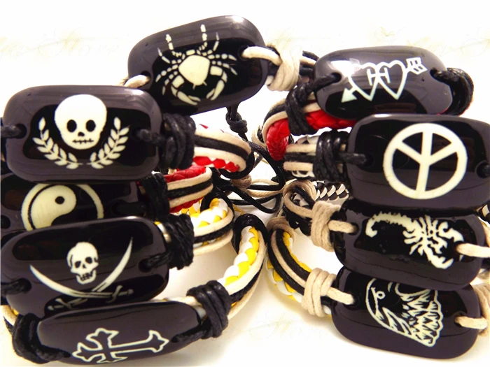 

wholesale 36 pcs Fashion Men's designs mix leather bracelets Free shipping