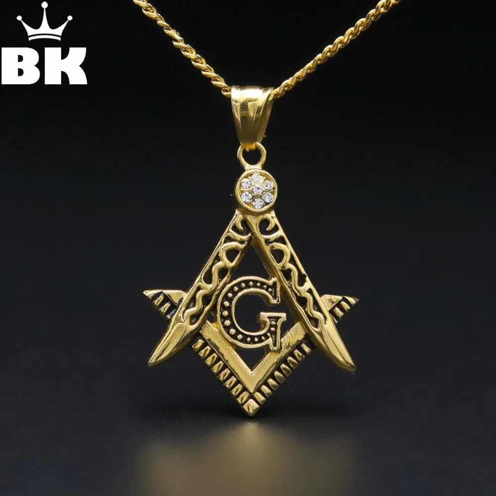 Men's silver color Masonic Pendant Necklace Stainless Steel Fashion Punk Retro Gothic Freemason Pendant  With 24''  Cuban Chain