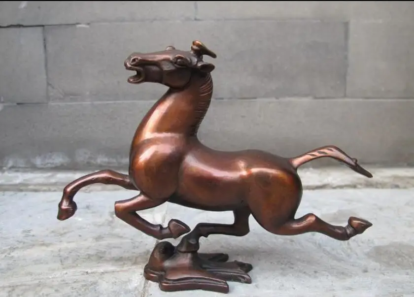 Китайская народная Статуэтка фэн-шуй из чистой бронзы для верховой езды