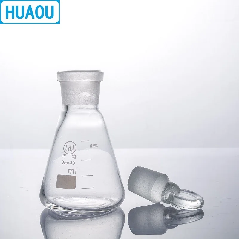 HUAOU 150mL Conical Flask Borosilicate 3.3 Glass with Ground in Glass Stopper Laboratory Chemistry Equipment