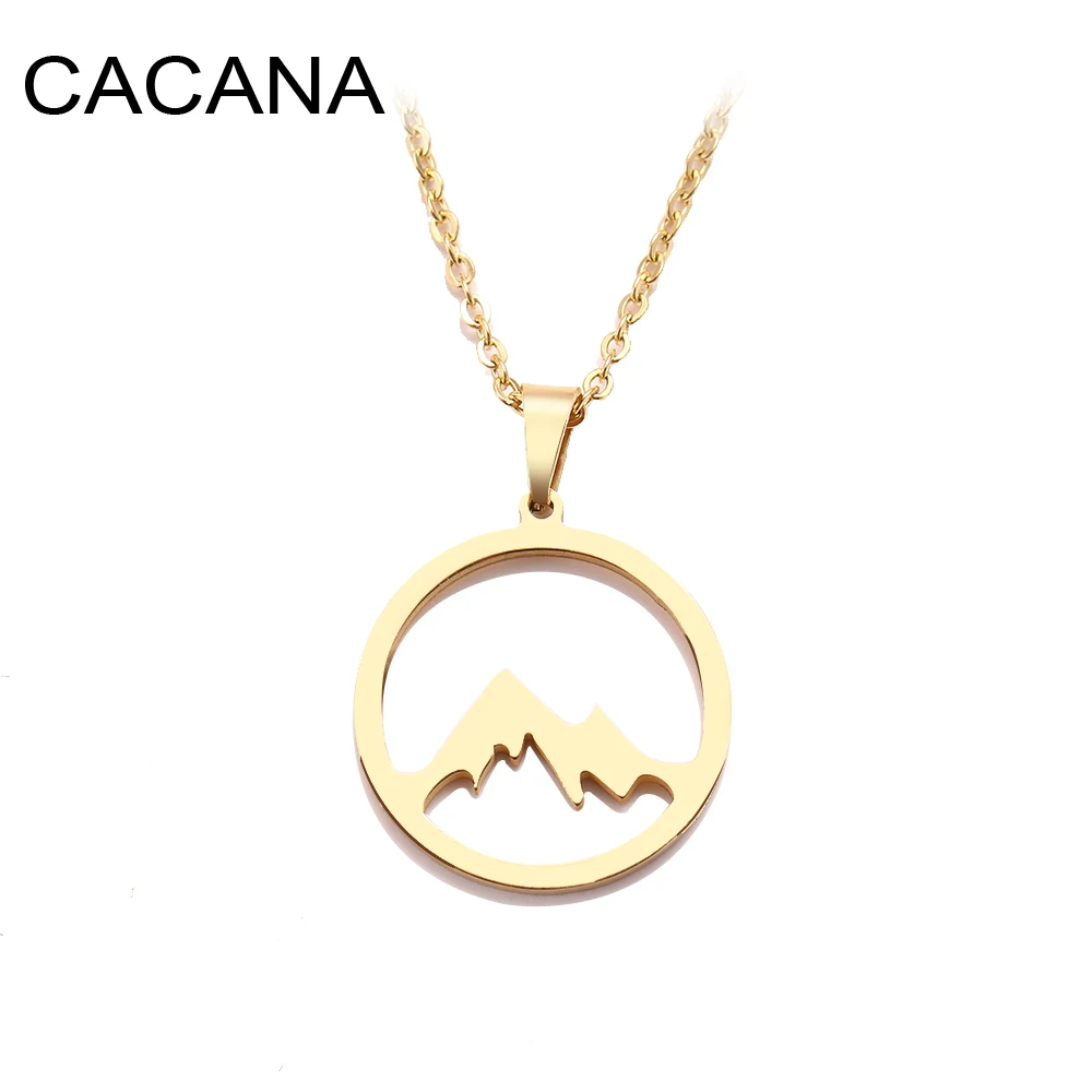 CACANA Stainless Steel Necklace For Women Man Mountain Hill  Silver Color Pendant Necklace Engagement Jewelry