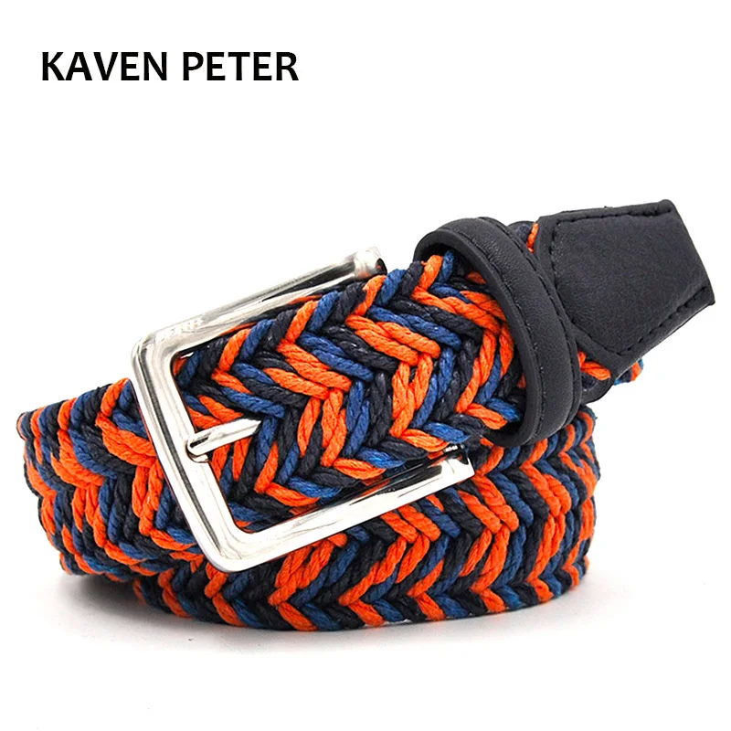 Men Cummerbunds Cotton Canvas Web Metal Buckle Belt No Elastic Orange Navy And Blue Wax Rope Mixed Male Belts Canvas 150 CM