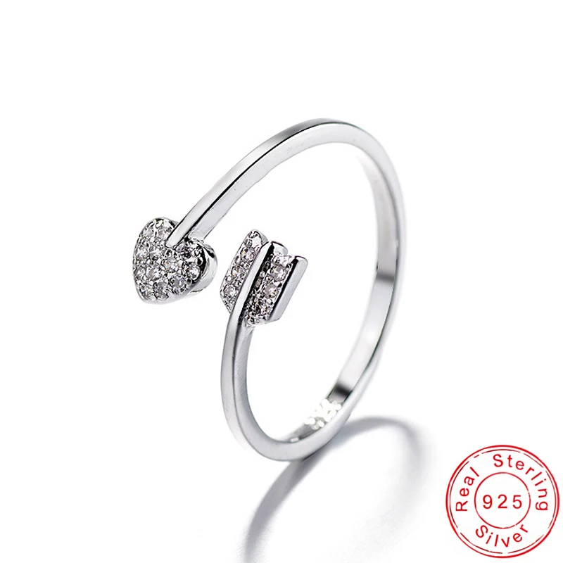 

Hot Sale Fashion 925 Sterling Silver Zircon Rings Exquisite Rhinestone Heart And Arrow Adjustable Ring Women&Girl Jewelry Gift