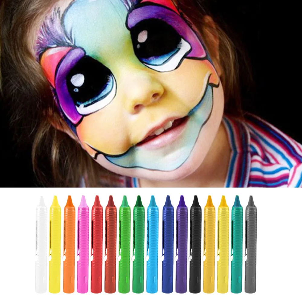 16 Colors Halloween Face Paint Body Crayons for Clown Drama Masquerade Party Carnivals Makeup Facepainting Kit Set Supplies