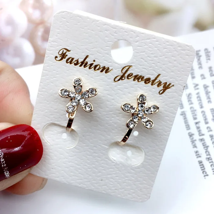 Grace Jun Cute Full Rhinestone Small Flower Clip on Earrings No Pierced for Kids Girls Hot Sale No Hole Earrings Wholesale Price