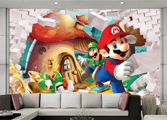 Custom papel DE parede infantil, 3D animation super Marie for children's room boy girl bedroom wall waterproof wallpaper