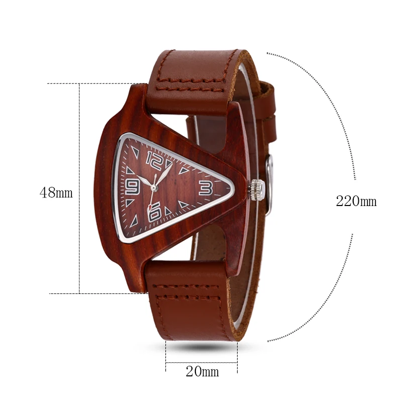 Alk Vrouwen Houten Horloge Dames Quartz Horloges Vrouwelijke Mannelijke Bamboe Lederen Band Horloge Unisex Driehoek Hout Klok Dropshipping