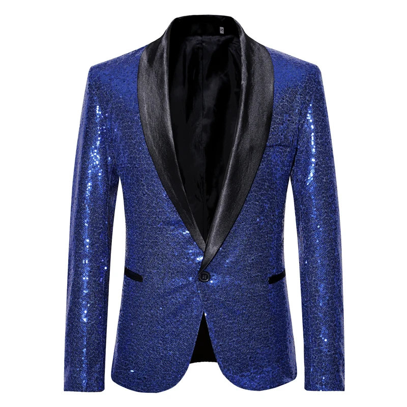 Shiny Red Sequin Bling Glitter Blazer Jacket Men 2023 New Shawl Collar One Button Nightclub Party Prom DJ Rock and Roll Costumes