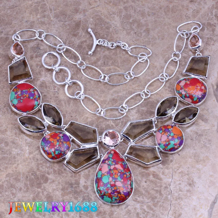 

Enjoyable Multicolor Natural Stone Brown Morganite Silver Plated Grade Necklace L626