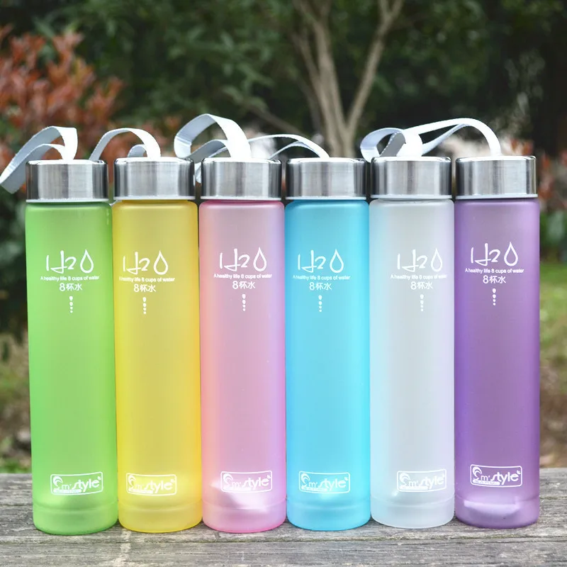 Creative Candy Color Portable Leak-proof Water Bottles Frosted Sport Unbreakable Plastic Lemon Juice Storage Bottle Drinkware