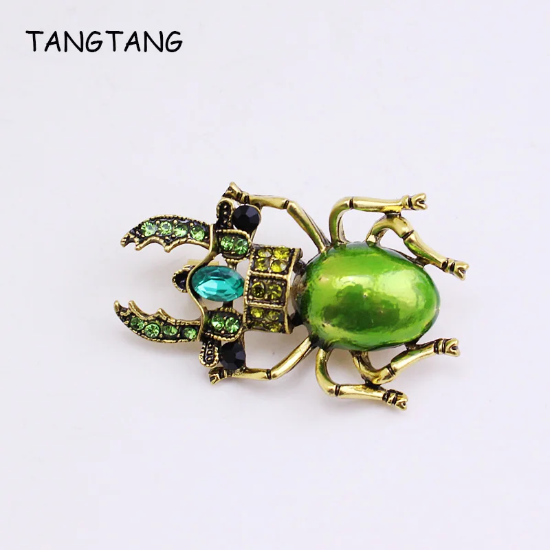 TANGTAN Delicate Beetles Brooches Pins Green Oil Painted Retro Accessories Cardigan Pins New Small Animal Jewelry, FB213