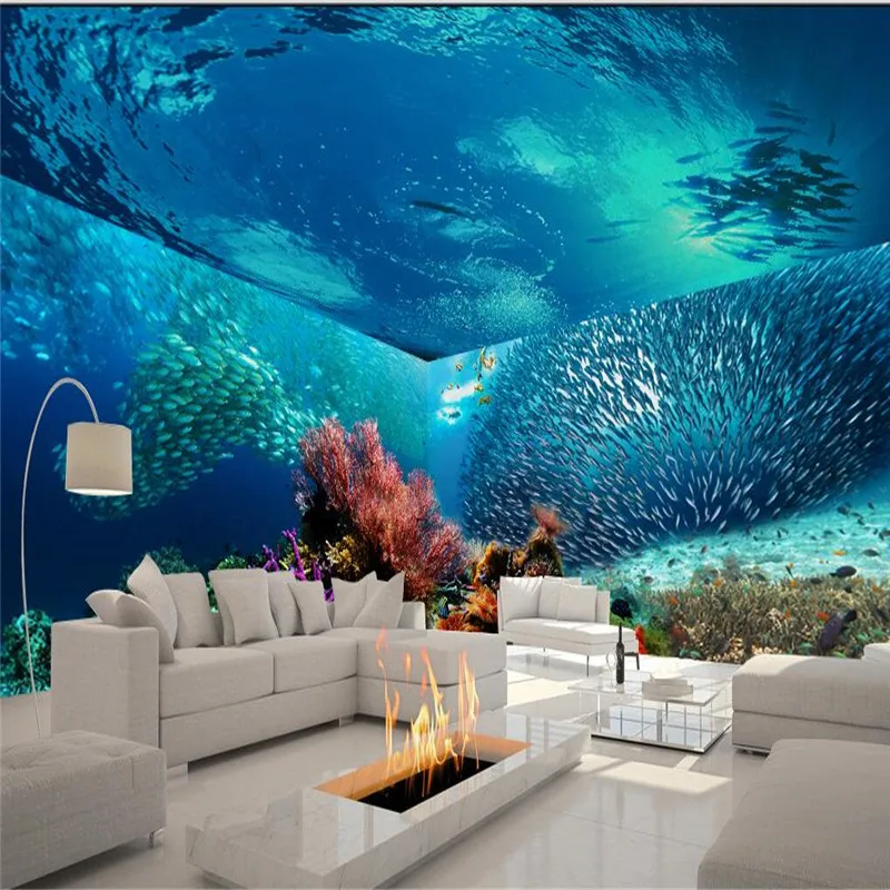 

beibehang 3D Wallpaper Custom Room for Marine Fish Coral Background Modern Europe Art Mural for Living Room Painting Home Decor