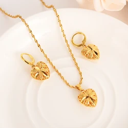 Gold Color Heart Shape Jewelry Sets Pendant Necklaces  Chain Women,African Jewelry,Arab Sets,Ethiopia Wedding Charms Party Gift