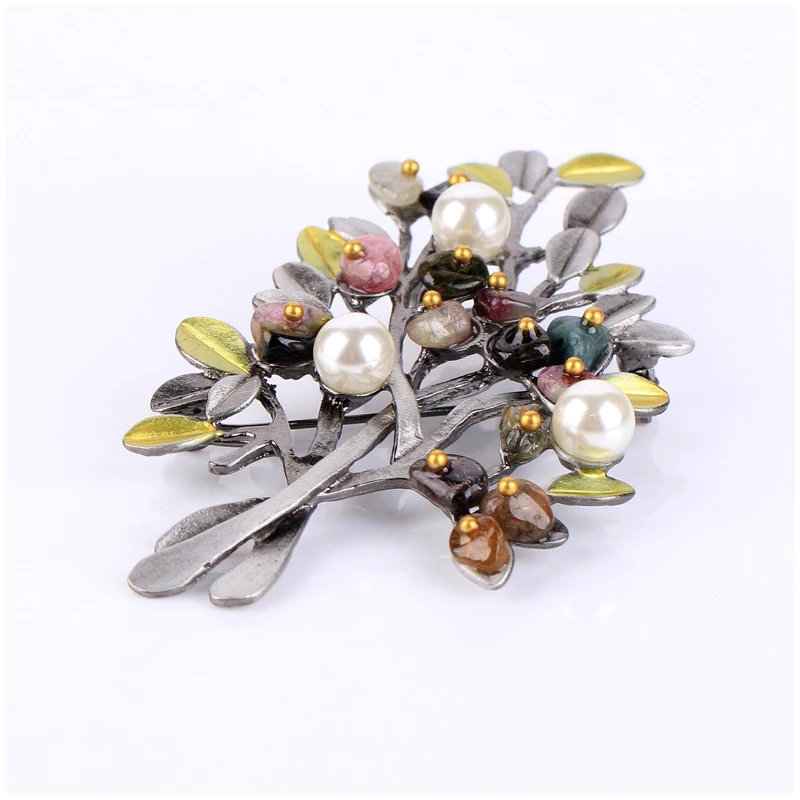 chenlege fashion flower brooches jewelry natural stone retro tree brooch for woman pins buckle wedding party bouquet vintage