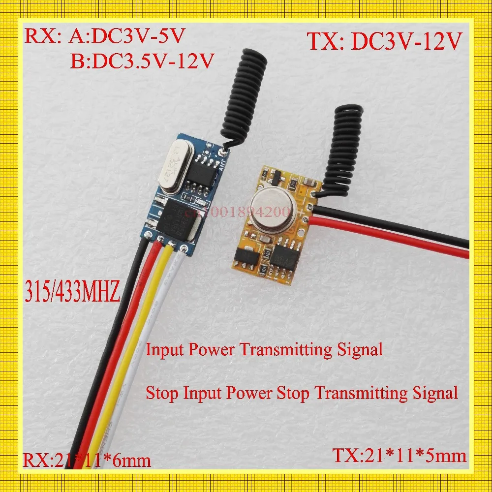 

Small RF Transmitter Receiver 3V 4.2V 5V 6V 7.4V 9V12V Micro Remote Switch Input Power Transmitting Signal Remote TX RX PCB Mini