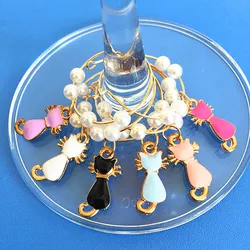 6 Pieces Kitty Cat Wine charm New Fashion Wine Glass Charms Rings Marker Christmas Party Bar Table Decorations Christmas Gift