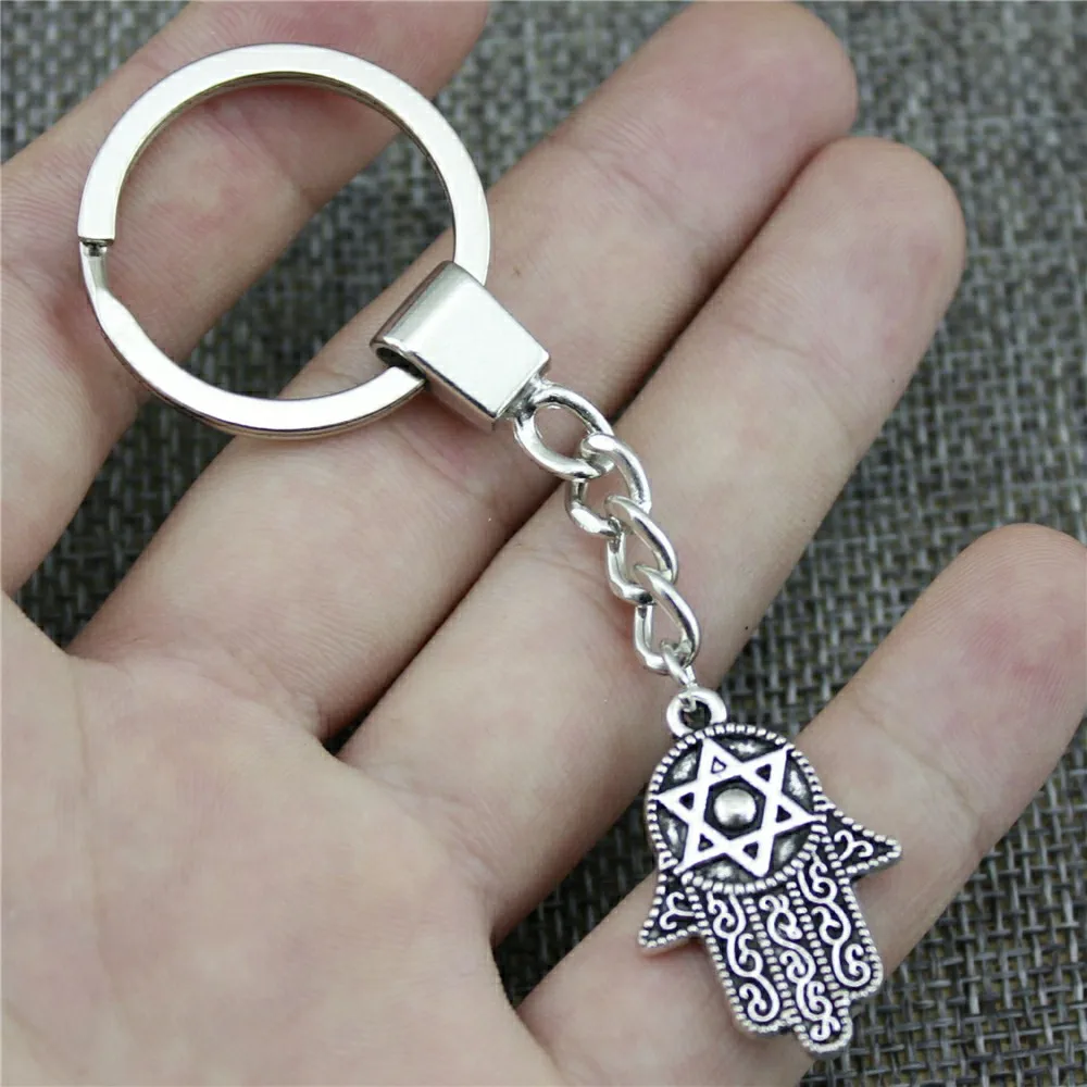 Men Jewelry Key Chain Party Gift Keychains Jewelry 28x19mm Hand With Star Of David Antique Bronze Silver Color Plated Key Rings