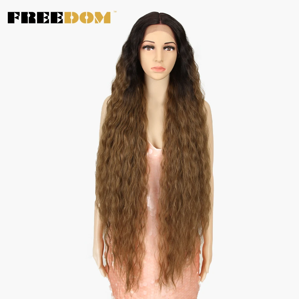 FREEDOM – Synthetische Perücken mit Spitze am Vorderteil für schwarze Frauen, 40 Zoll lang, Cosplay-Perücke, lockige Perücken mit Spitze, Ombré-Perücke mit Highlights in den Farben Ingwer, Weiß und Pink. – Detail 14