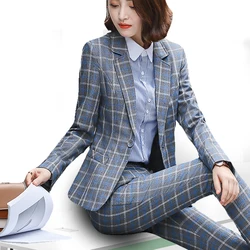 PEONFLY Classic Plaid Single Button Women Jacket Blazer Casual Notched Collar Slim Female Suits Coat Fashion Blazer Femme