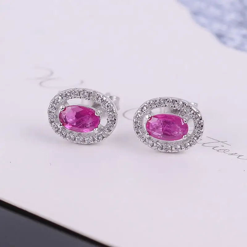 

Simple silver ruby stud earrings for wedding 3mm * 5 mm natural ruby earrings solid 925 sterling silver ruby jewelry for office