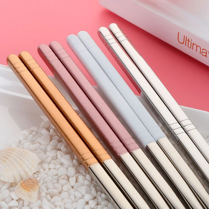 5pairs 304 Stainless Steel Chinese Hollow Chop Sticks Korean Metal Chopsticks Colorful Japanese Sushi Food Resuable Sticks