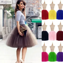 MisShow 6 Layers Women Tutu Short Skirt High Waist Mesh Soft Tulle Skirt Puffy Pettiskirt Prom Ball Gown Party Dance Tutu Dress