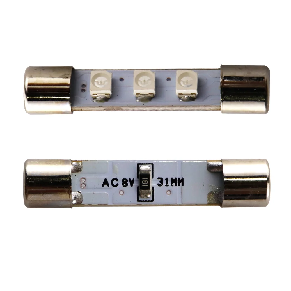 10pcs AC 8V Audio equipment receiver Reading Light T6.3 Flood Festoon C5W 29mm 31mm 3 SMD 1210 3528 LED License plate light 8V