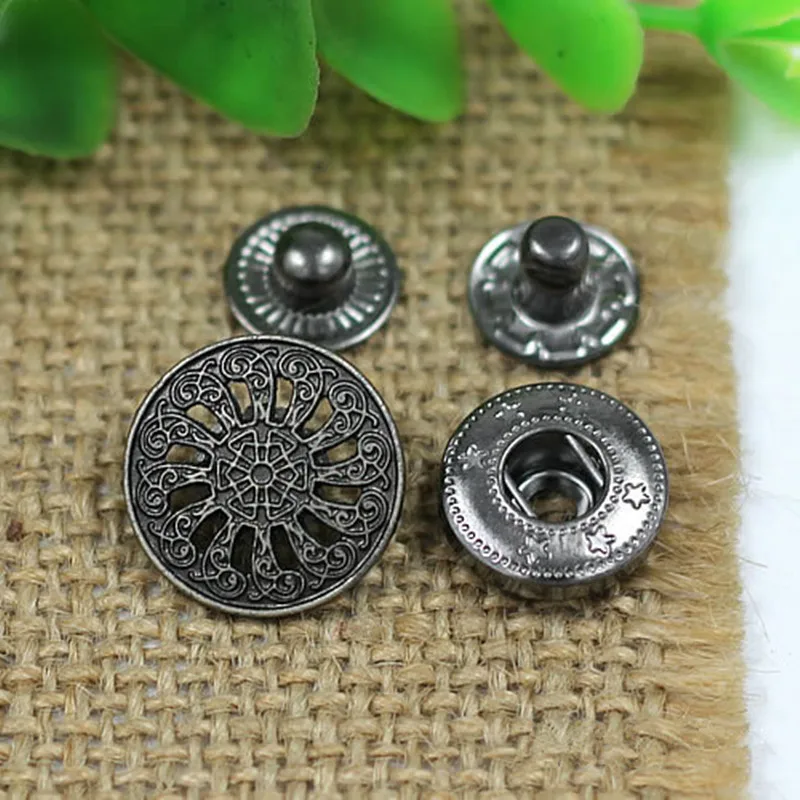 Okrągłe metalowe zatrzaski, zestaw zatrzasków, zrób to sam, rękodzieło skórzane do szycia odzieży, torby na płaszcze, 17 mm, 10 zestawów