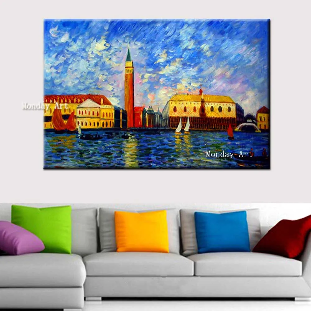 100% hand-painted landscape oil painting high quality painting home decor Beautiful harbour painting Water City Venice pictures