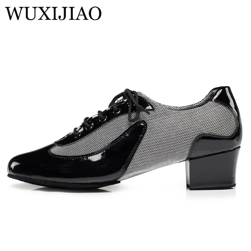 WUXIJIAO Black white red Latin dance shoes modern dance shoes men\'s indoor soft outsole Ballroom dancing shoes 4cm 2cm low hee