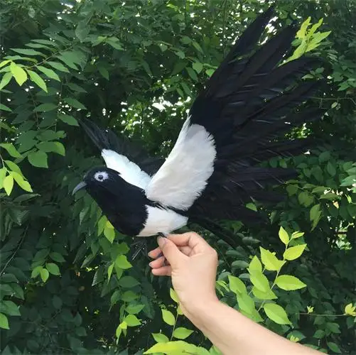 simulation bird 30x45cm feathers magpie spreading wings bird foam&feathers handicraft, ,home garden decoration toy gift a1819