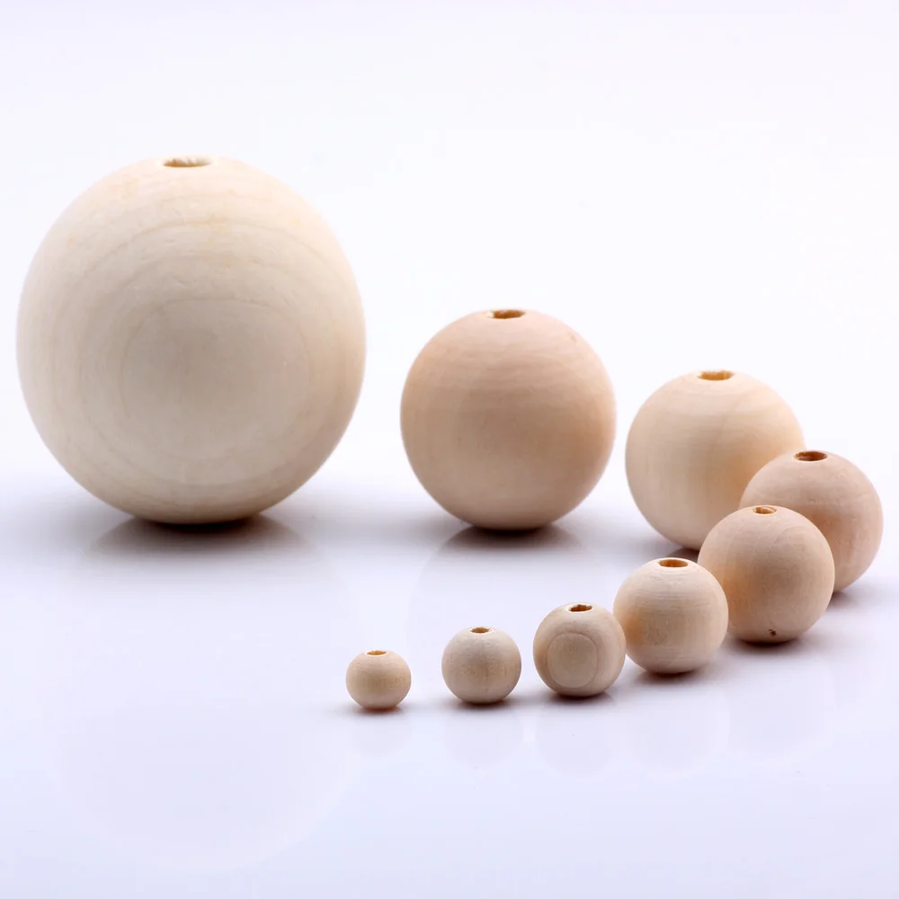 Wood beads 6/8/10/12/14/16/18/20/25/30/35/48MM Natural Wooden Round Bead Children\'s Jewelry Toys DIY Crafts Decor Accessories