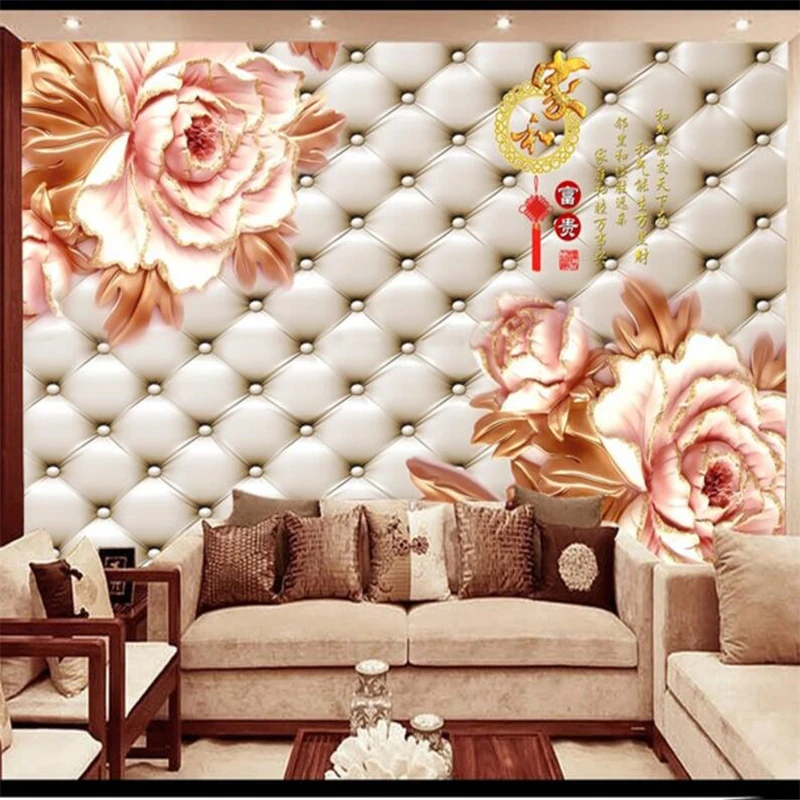 wellyu обои   papel de parede para quarto Custom wallpaper  Home and rich peony flowers soft bag TV backdrop wall  papier peint