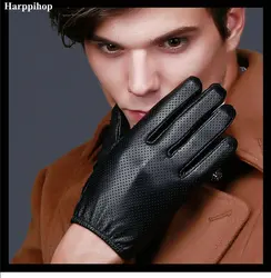 Harppihop Leather gloves men winter leather gloves locomotive driving thin section of large size sheepskin gloves