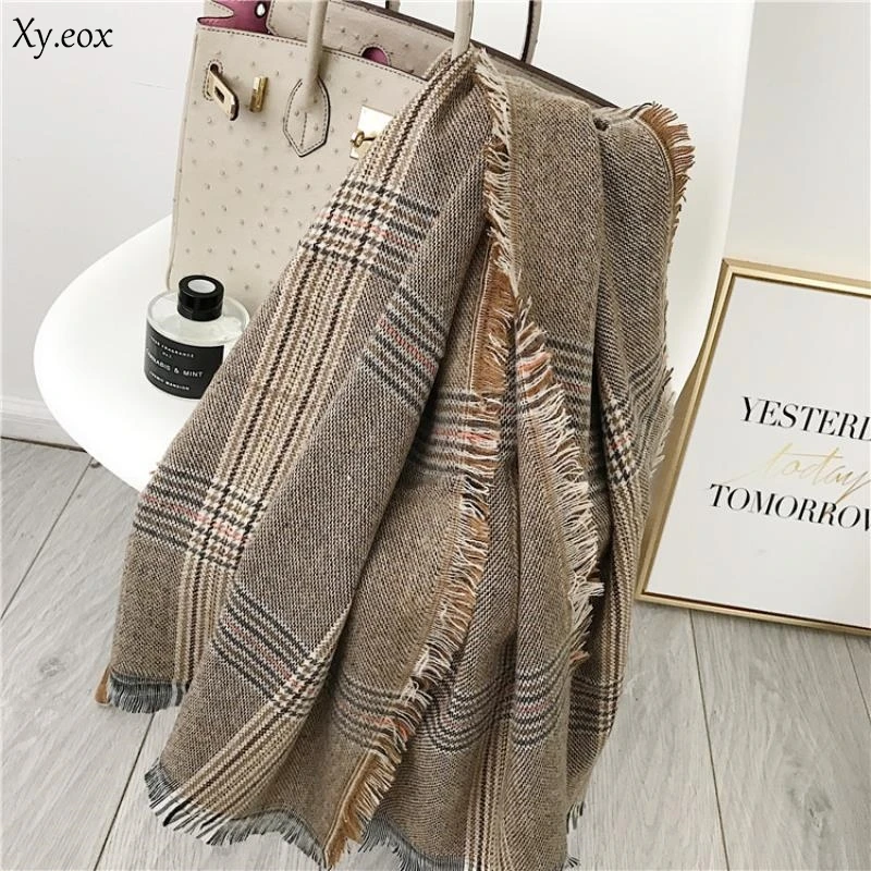 3 Colors High quality fashion lady feel camel dark plaid scarf thick autumn and winter models large shawl